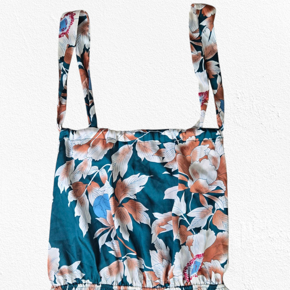 Lulus Green Teal Floral Heat Wave Babe Tie-Back Tiered Maxi Dress Size Medium - Picture 2 of 8